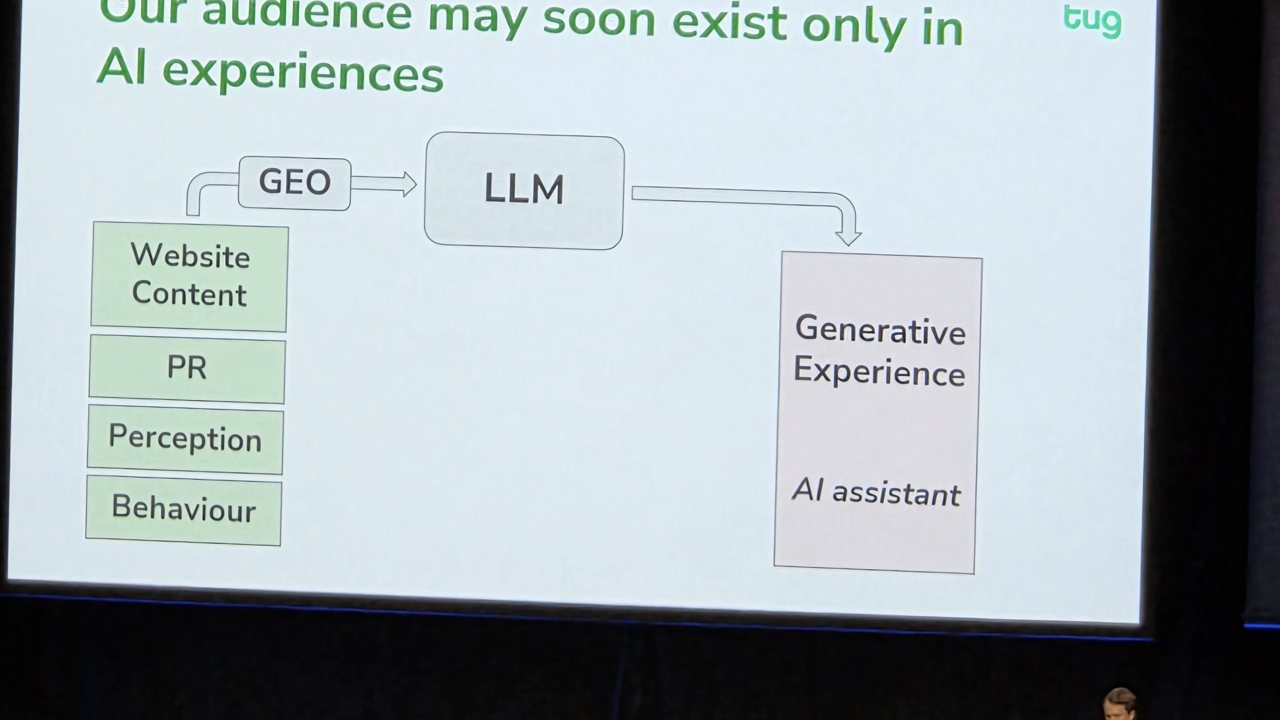 Akash Hashmi's 'AI for SEO Done Right' talk at Brighton SEO, October 2025, with a slide on AI experiences